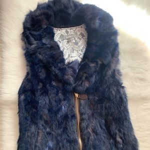 BLUE 100% RABBIT FUR VEST